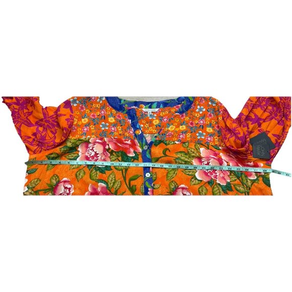 John Mark Plus Top 2X Split V Neck 3/4 sleeve Tie Front Orange Floral NEW $109 - Picture 10 of 10